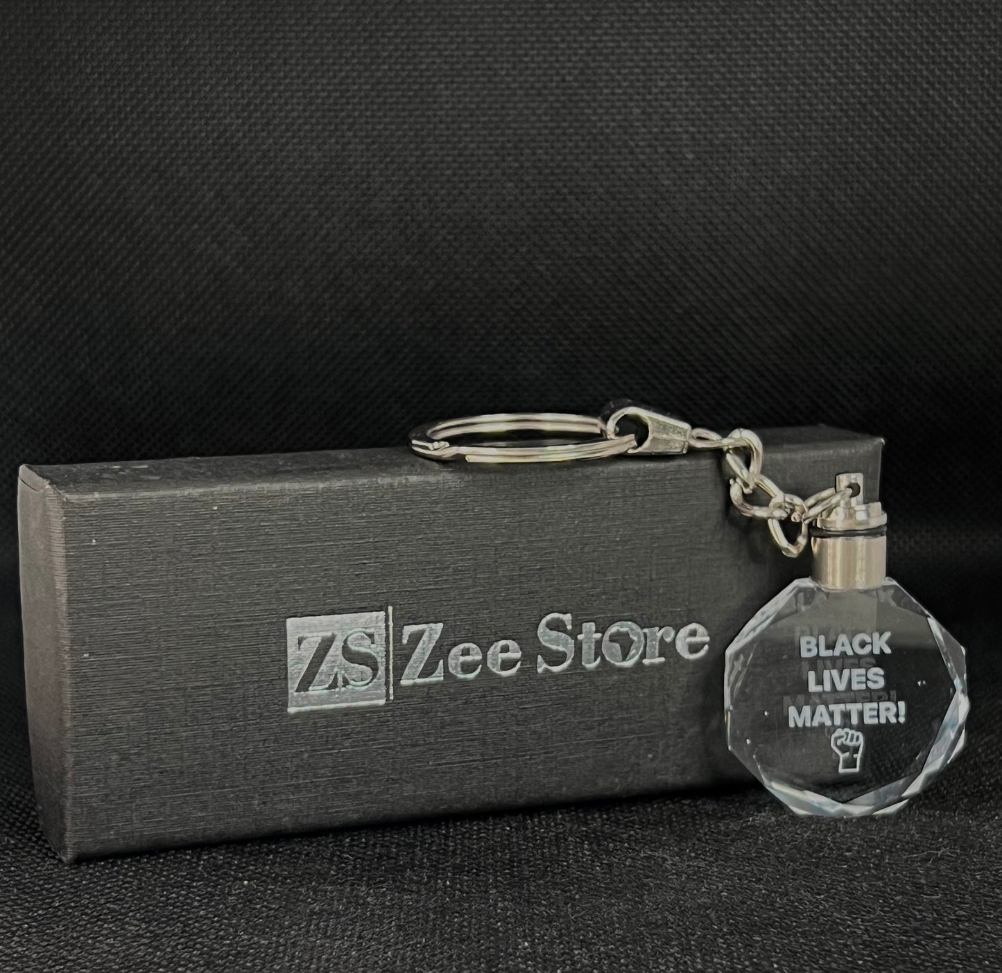 Agahu D - Black lives matter key chain made of K9 crystal with LED light