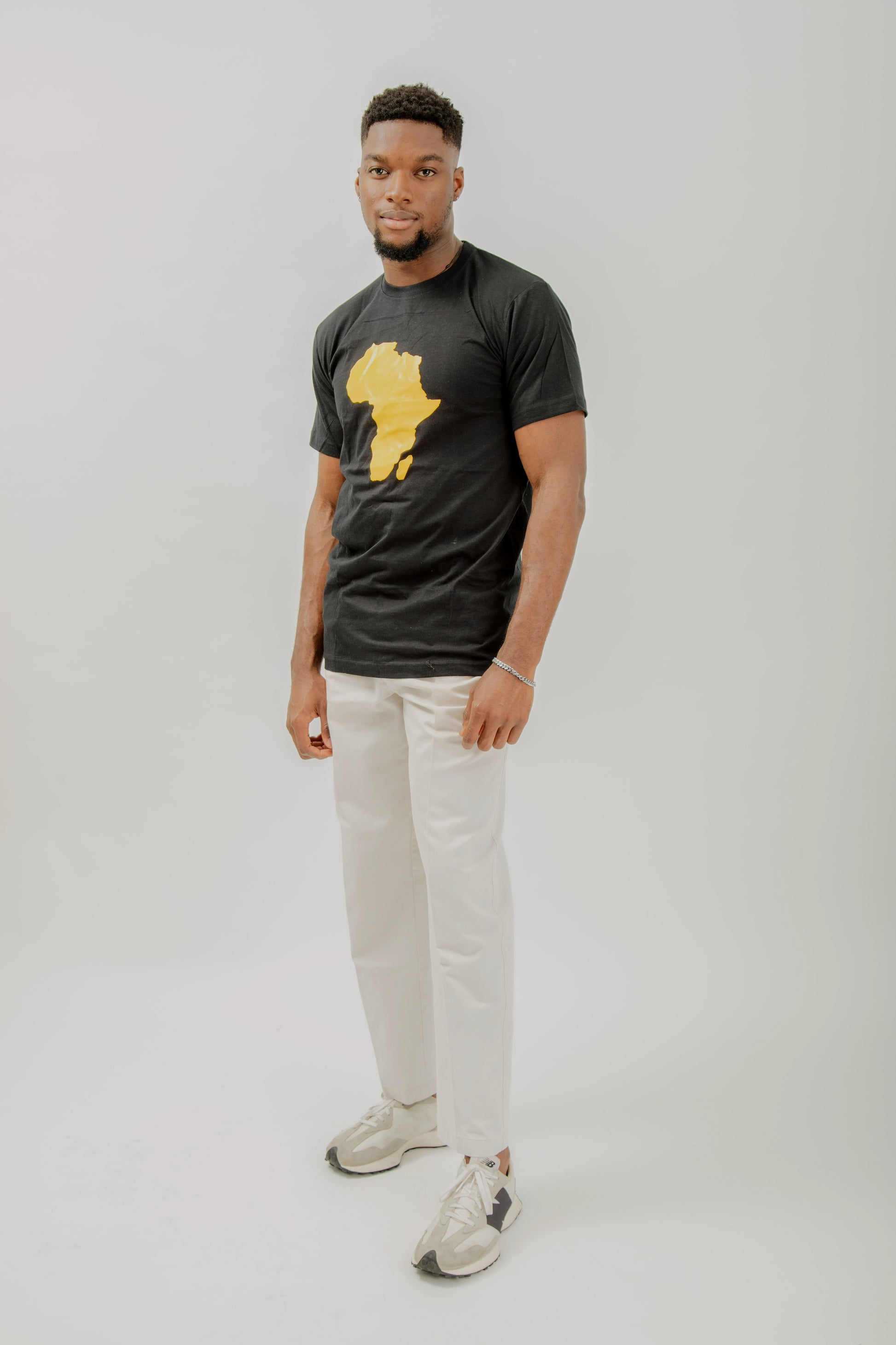 Model Bassi in Agwara African Map Unisex Tshirt (Side view)