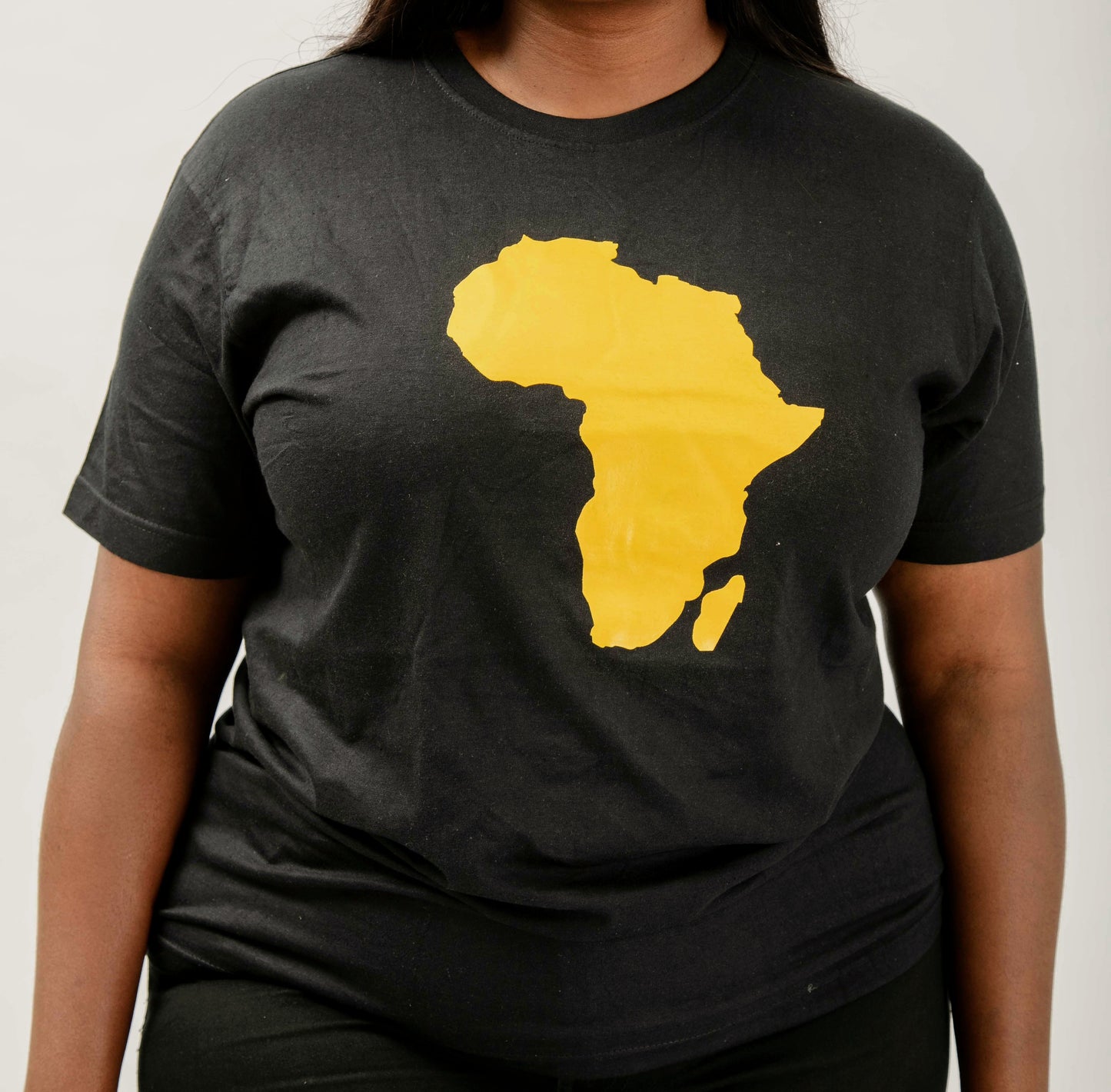 Model Emma in Agwara African Map Unisex Tshirt (Front view)