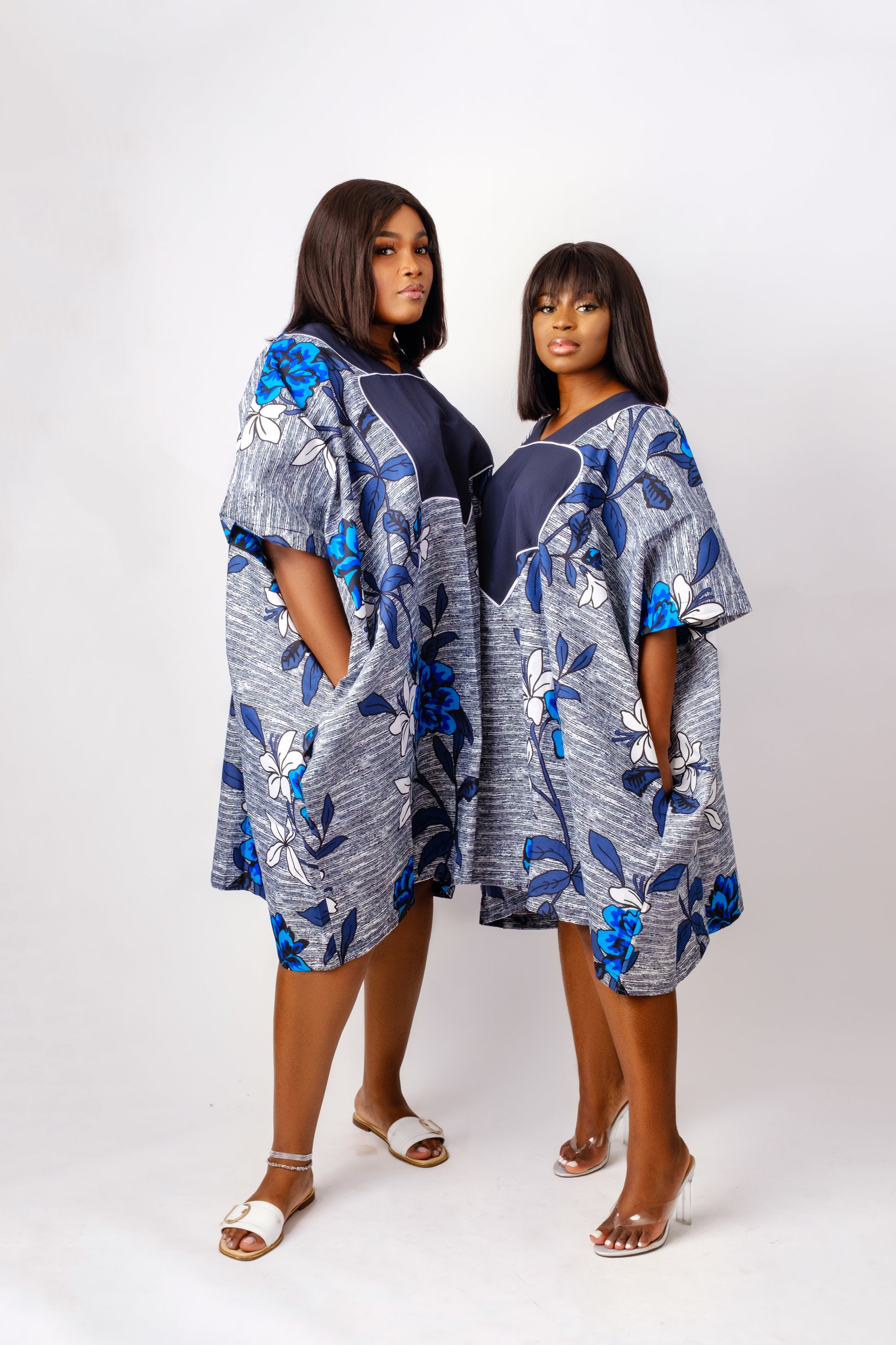 Blue ankara/african print agbada dress. Also described as Dashiki, Bubu/Boubou or Tunic style  