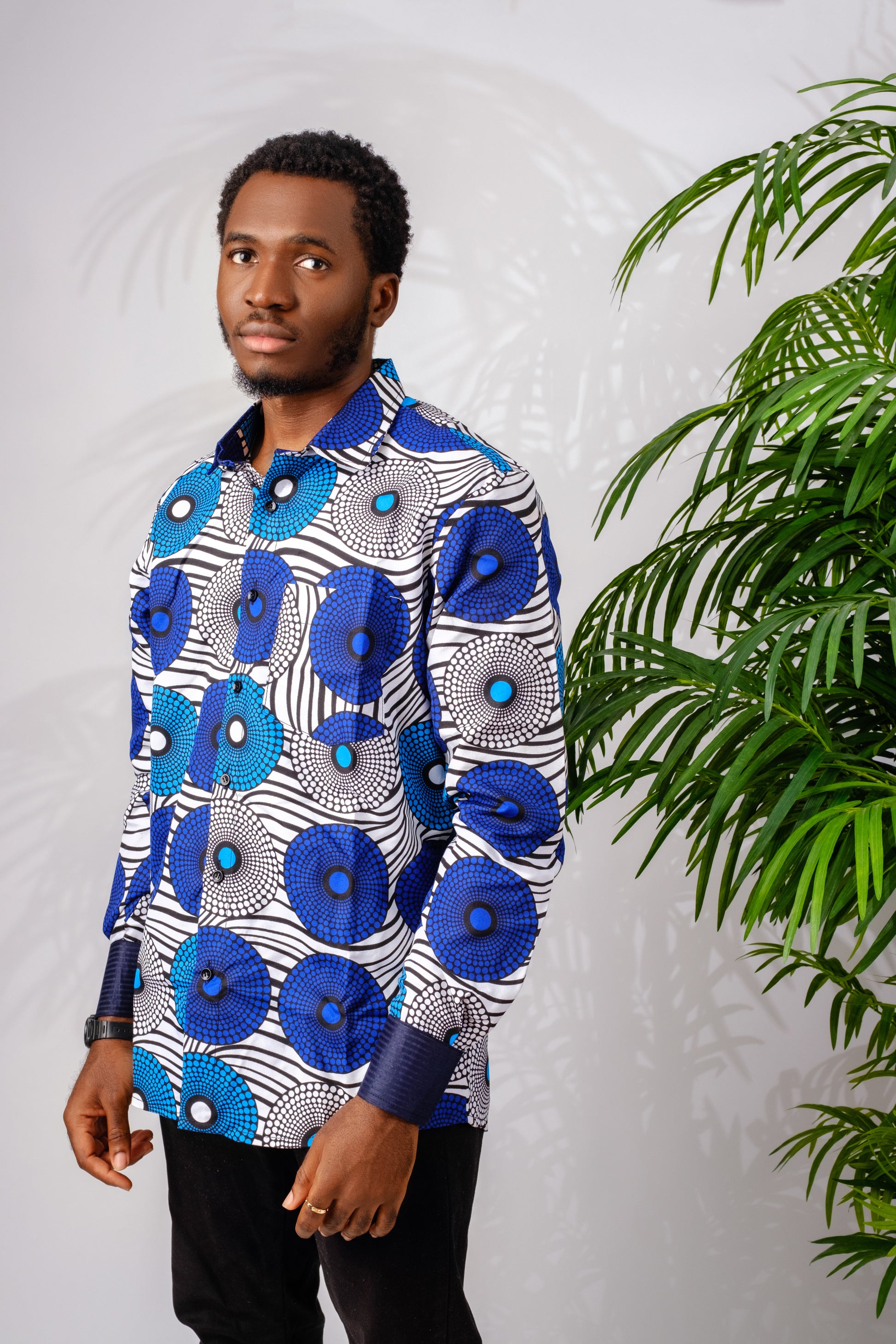 Blue African print (Ankara) long sleeves men's shirt 