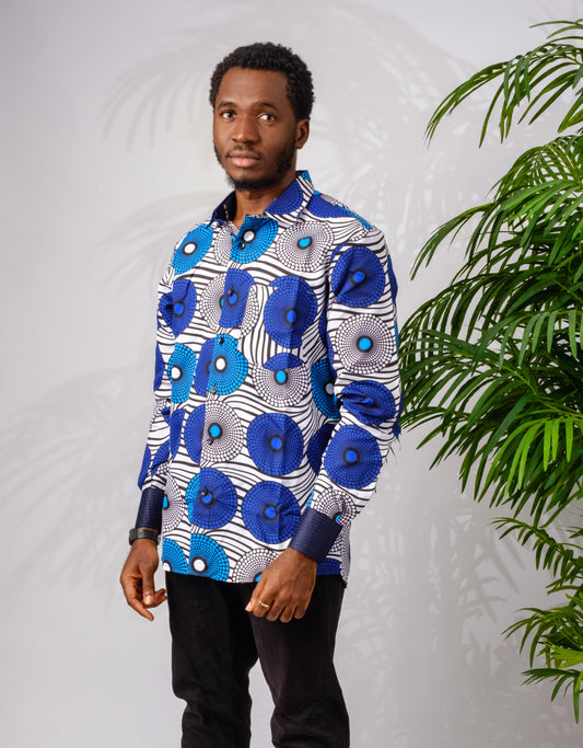 Blue African print (Ankara) long sleeves men's shirt 