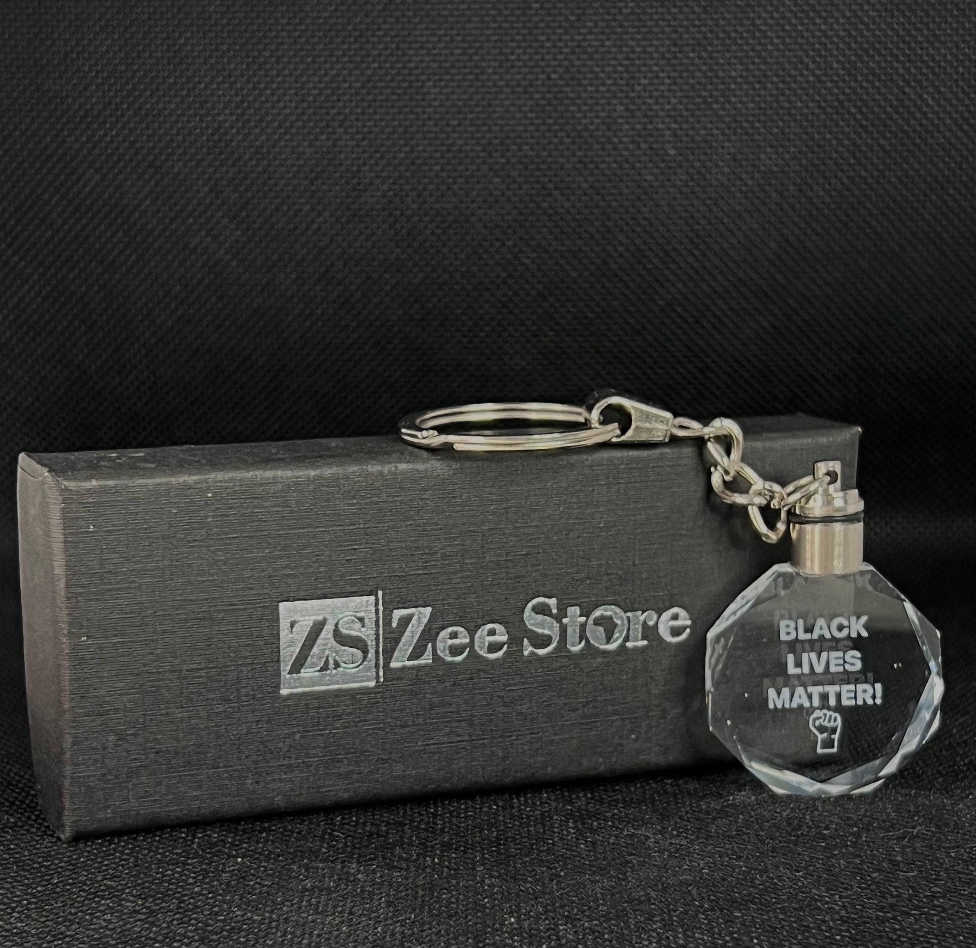 Agahu D - Black lives matter key chain made of  K9 crystal with LED light