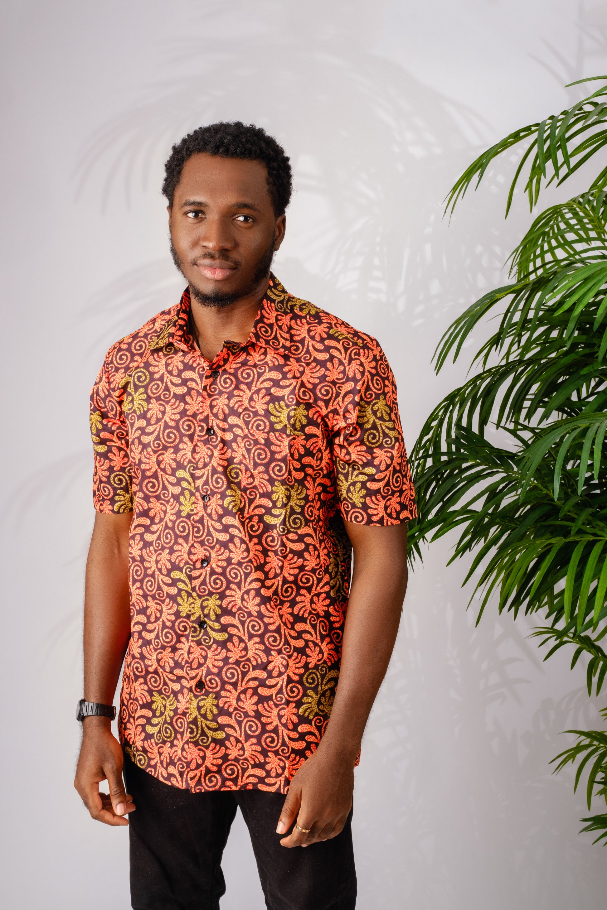 Orange African print (Ankara)  men's shirt 